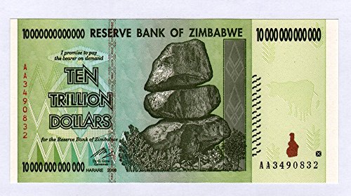 Zimbabwe 10 trillones de dólares nota Bill Money Inflation Record Currency Bill Bill
